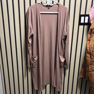 Joan Vass Ribbed Knit Cardigan in Mauve